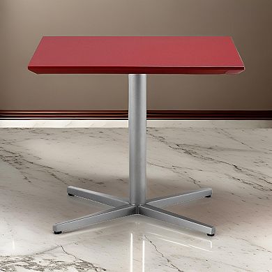 Eva 24 Inch Side End Table, Square Red Lacquer, Crossed Chrome Steel
