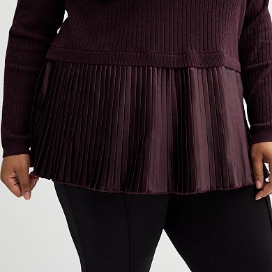 Plus Size Nine West Turtleneck Sweater with Pleated Hem
