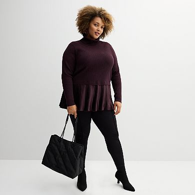 Plus Size Nine West Turtleneck Sweater with Pleated Hem
