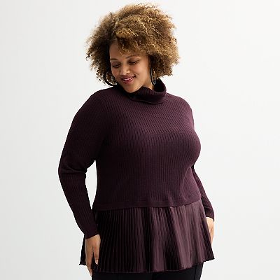Plus Size Nine West Turtleneck Sweater with Pleated Hem