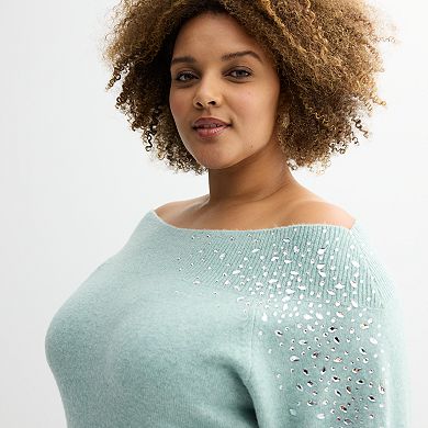 Plus Size Nine West Off-The-Shoulder Shine Sweater