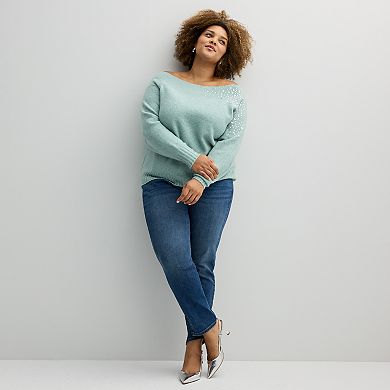 Plus Size Nine West Off-The-Shoulder Shine Sweater