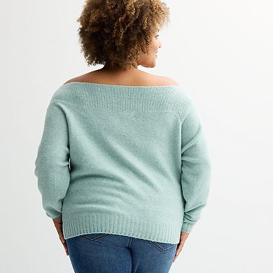 Plus Size Nine West Off-The-Shoulder Shine Sweater