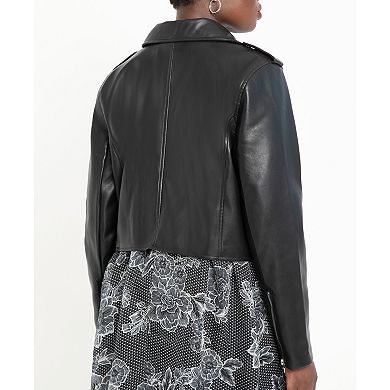ELOQUII Women's Plus Size Faux Leather Moto Jacket