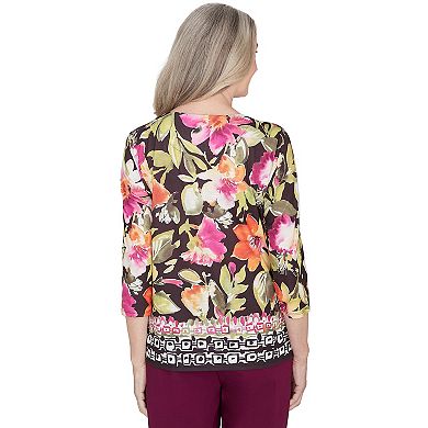 Women's Alfred Dunner Bold Floral Geometric Border Top