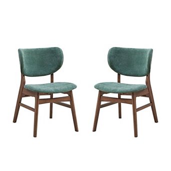 Evis 23 Inch Side Dining Chair Set Of 2, Walnut Brown, Soft Green Fabric