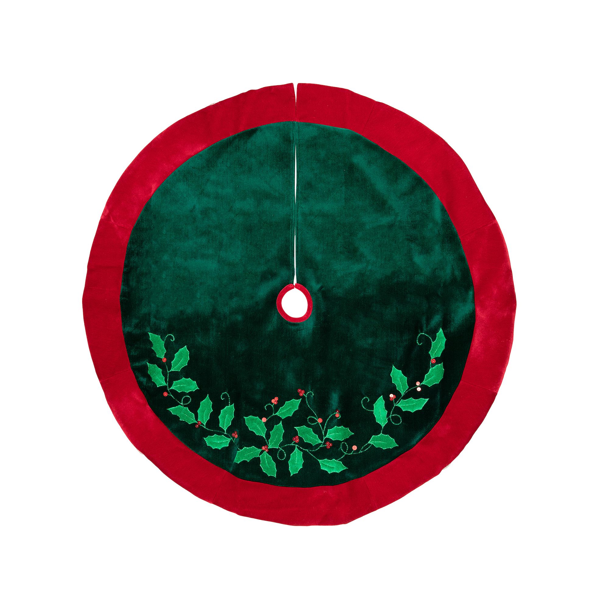 Northlight 48 Dark Green Holly & Berry Velveteen Christmas Tree Skirt