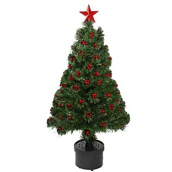 Northlight 3-ft. Pre-Lit Color Changing Fiber Optic Artificial Christmas Tree with Red Berries