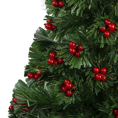 Northlight 3-ft. Pre-Lit Color Changing Fiber Optic Artificial Christmas Tree with Red Berries