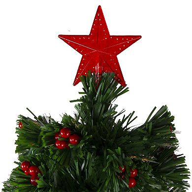 Northlight 3-ft. Pre-Lit Color Changing Fiber Optic Artificial Christmas Tree with Red Berries