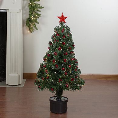 Northlight 3-ft. Pre-Lit Color Changing Fiber Optic Artificial Christmas Tree with Red Berries