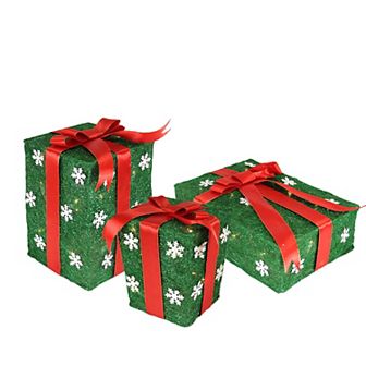 Northlight 3 pc Lighted Green with Red Bows Gift Boxes Outdoor Christmas Decorations Set