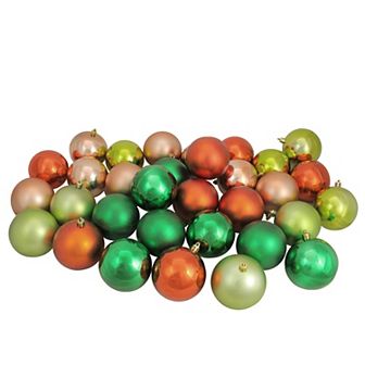 Northlight 32 ct Green and Orange Shatterproof 2-Finish 3.25 in Christmas Ball Ornaments