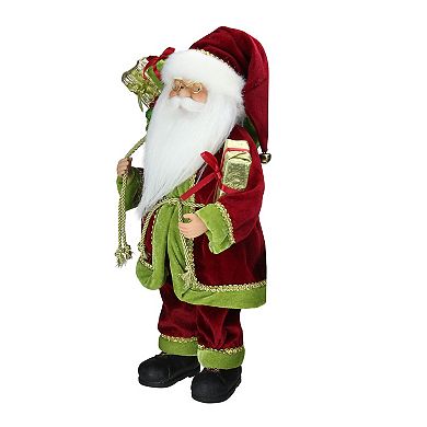 Northlight 16" Red and Green Grand Imperial Santa Claus with Gift Bag Christmas Tabletop Figurine