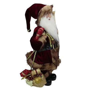 Northlight 18" Burgundy and Brown Santa Claus with Naughty or Nice List Christmas Figure