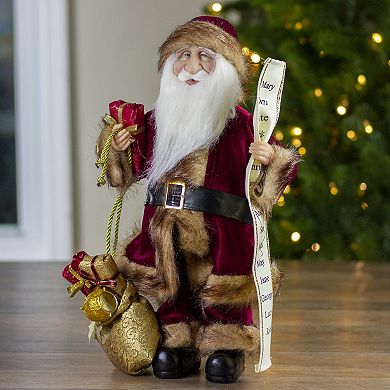 Northlight 18" Burgundy and Brown Santa Claus with Naughty or Nice List Christmas Figure