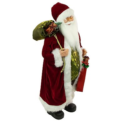 Northlight 36" Santa Claus with Shiny Green Vest & Gift Bags Christmas Figure Floor Décor