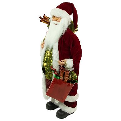 Northlight 36" Santa Claus with Shiny Green Vest & Gift Bags Christmas Figure Floor Décor