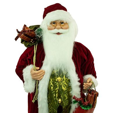 Northlight 36" Santa Claus with Shiny Green Vest & Gift Bags Christmas Figure Floor Décor