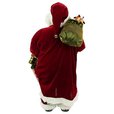 Northlight 36" Santa Claus with Shiny Green Vest & Gift Bags Christmas Figure Floor Décor