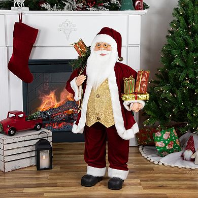 Northlight 36" Holly Berry Santa Claus with Presents & Gift Bag Christmas Figure Floor Décor