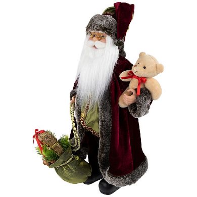 Northlight 16" Burgundy Santa Claus with Gift Bag Christmas Figure