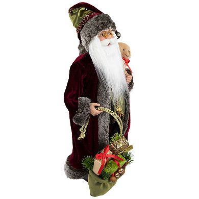 Northlight 16" Burgundy Santa Claus with Gift Bag Christmas Figure