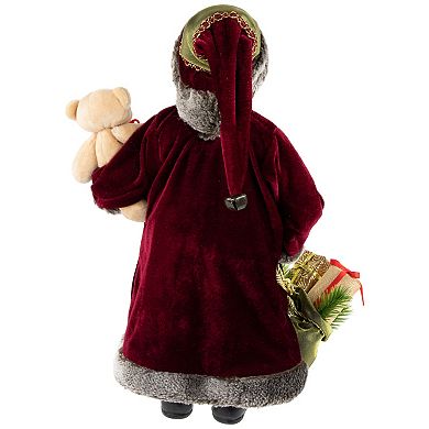 Northlight 16" Burgundy Santa Claus with Gift Bag Christmas Figure