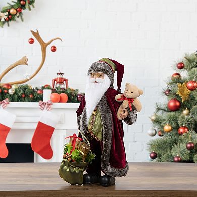 Northlight 16" Burgundy Santa Claus with Gift Bag Christmas Figure