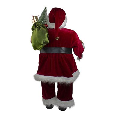 Northlight 36" Red & White Santa Claus Christmas Figure with Teddy Bear & Gift Bag Floor Décor
