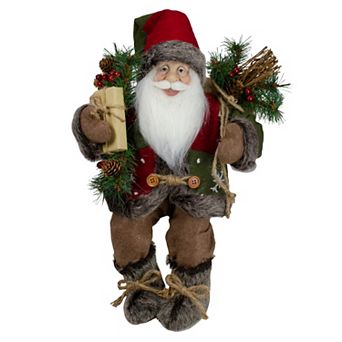 Northlight 16" Country Rustic Santa Claus with Snowflake Jacket Sitting Christmas Figure Floor Décor