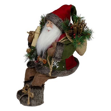 Northlight 16" Country Rustic Santa Claus with Snowflake Jacket Sitting Christmas Figure Floor Décor