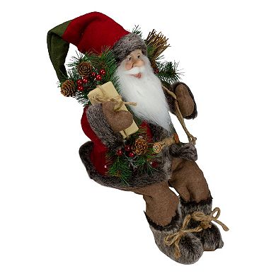 Northlight 16" Country Rustic Santa Claus with Snowflake Jacket Sitting Christmas Figure Floor Décor