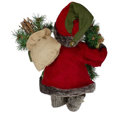 Northlight 16" Country Rustic Santa Claus with Snowflake Jacket Sitting Christmas Figure Floor Décor