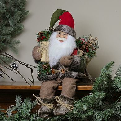 Northlight 16" Country Rustic Santa Claus with Snowflake Jacket Sitting Christmas Figure Floor Décor