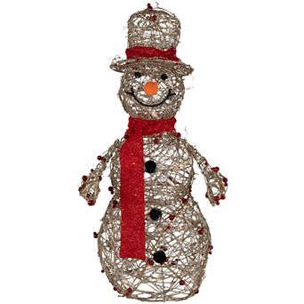 Northlight 28 in Pre-Lit Champagne Gold and Red Glittered Snowman Outdoor Christmas Decor