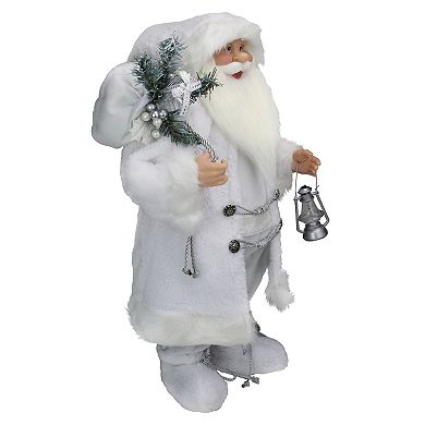 Northlight 24" Silver Santa Claus & Lantern Christmas Figure Floor Décor