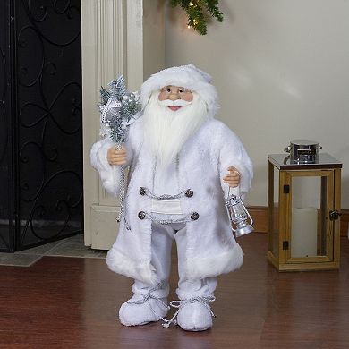 Northlight 24" Silver Santa Claus & Lantern Christmas Figure Floor Décor