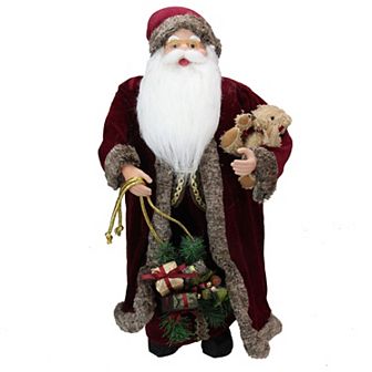 Northlight 24" Burgundy Santa Claus with Teddy Bear Christmas Figure