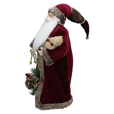 Northlight 24" Burgundy Santa Claus with Teddy Bear Christmas Figure