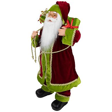 Northlight 24" Red and Green Santa with Present and Gift Bag Christmas Figure