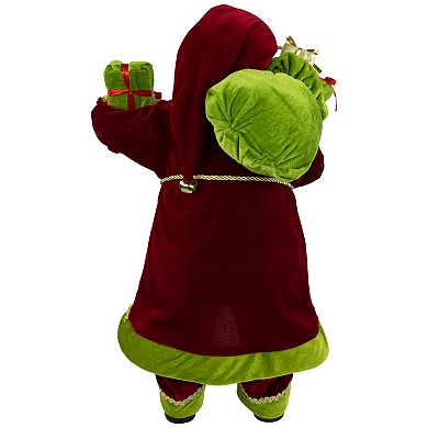 Northlight 24" Red and Green Santa with Present and Gift Bag Christmas Figure