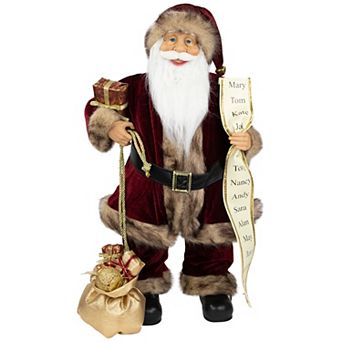 Northlight 24" Wine Red and Brown Woodland Standing Santa Claus Christmas Figure with Name List