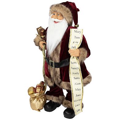 Northlight 24" Wine Red and Brown Woodland Standing Santa Claus Christmas Figure with Name List
