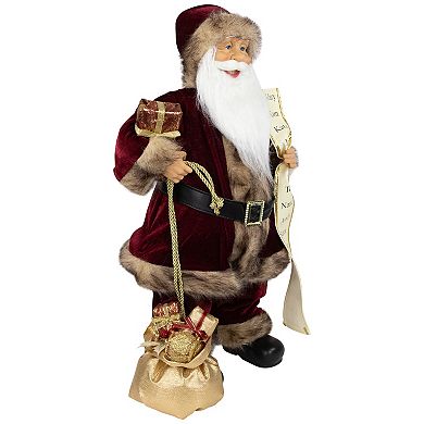 Northlight 24" Wine Red and Brown Woodland Standing Santa Claus Christmas Figure with Name List