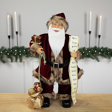 Northlight 24" Wine Red and Brown Woodland Standing Santa Claus Christmas Figure with Name List