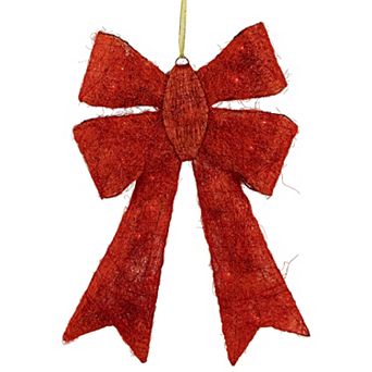 Northlight 23 in Lighted Sparkling Red Sisal Double Bow Outdoor Christmas Decoration