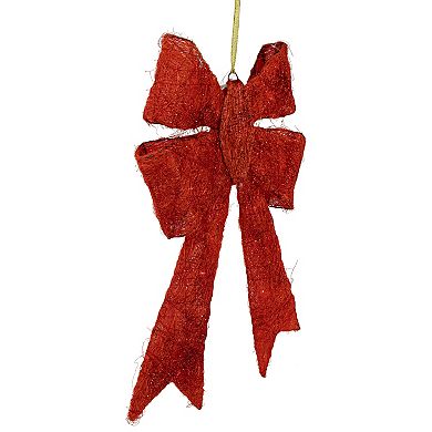 Northlight 23 in. Lighted Sparkling Red Sisal Double Bow Outdoor Christmas Decoration