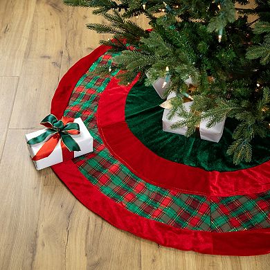 Northlight 48" Red & Green Plaid Velveteen Christmas Tree Skirt