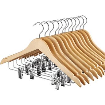 HOUSE DAY Wooden Suit & Skirt Hangers with Adjustable Clips Natural 12 Pack